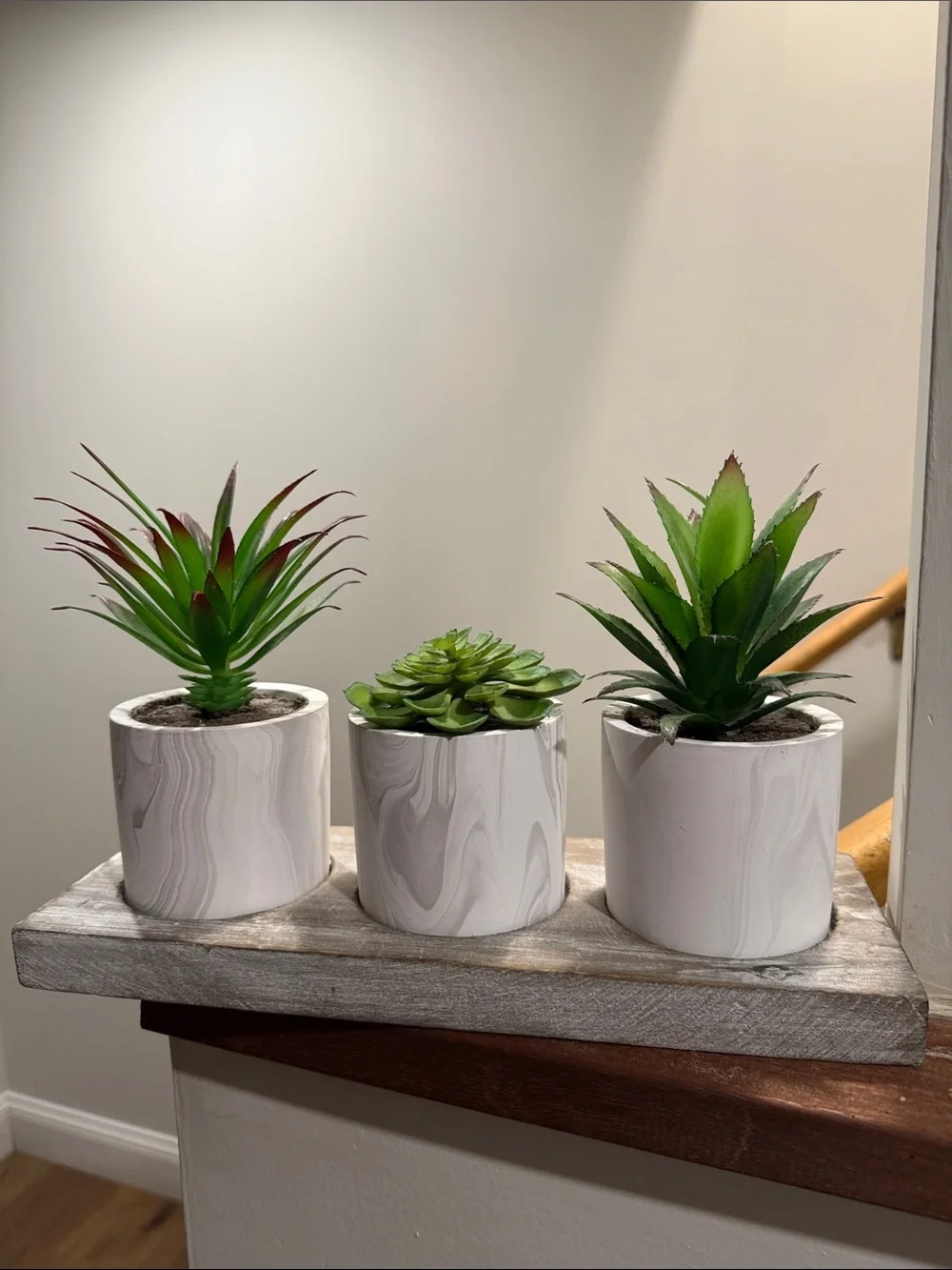 NWT Homegoods faux Succulent Trio in White Marble Pots - Home Accents